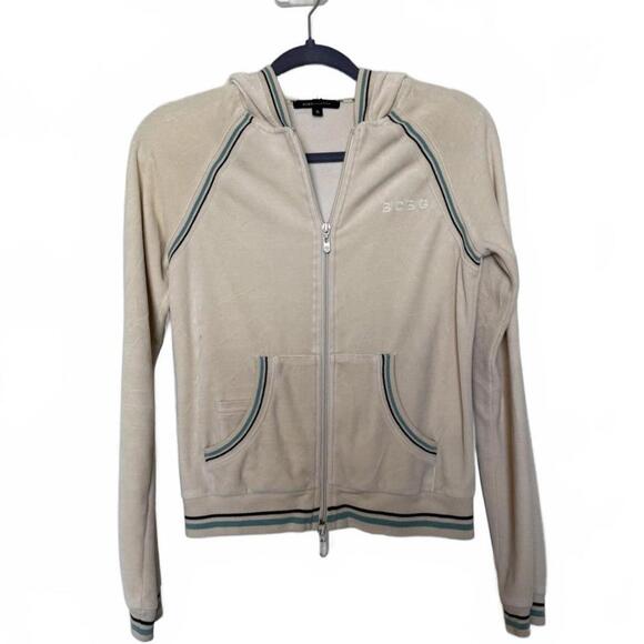 Vintage Y2K 2000s cream BCBG Velour Velvet tracksuit zip up hoodie Jacket - Picture 2 of 5